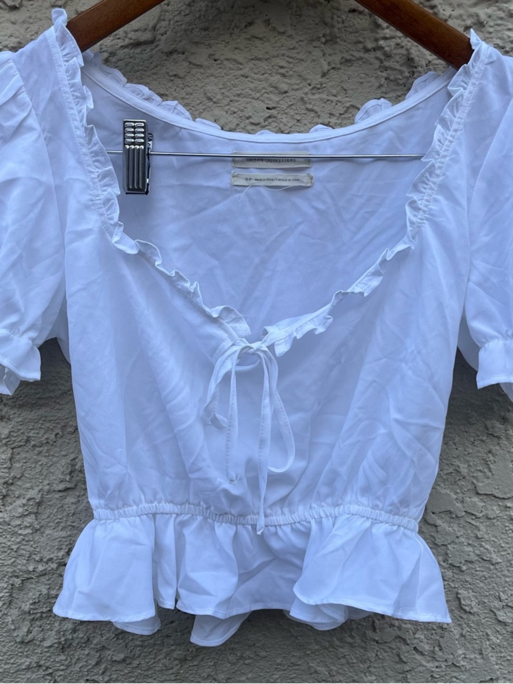 Urban Outfitters White Textured Top with Branded Neck Label